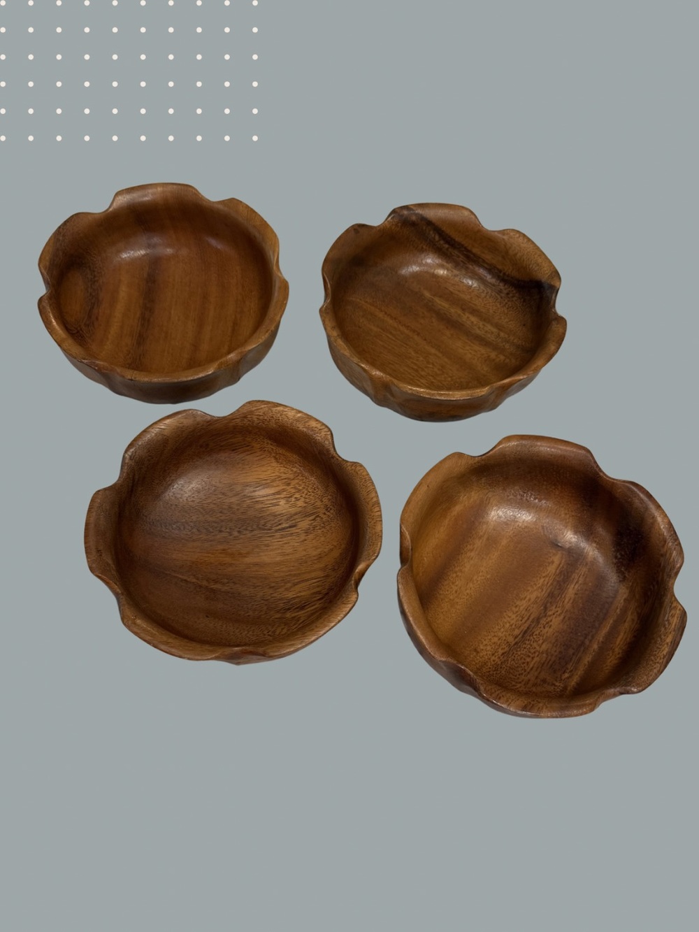 Vintage Monkey Pod Wood Bowls Set of 4 Handcrafted Philippines Scalloped